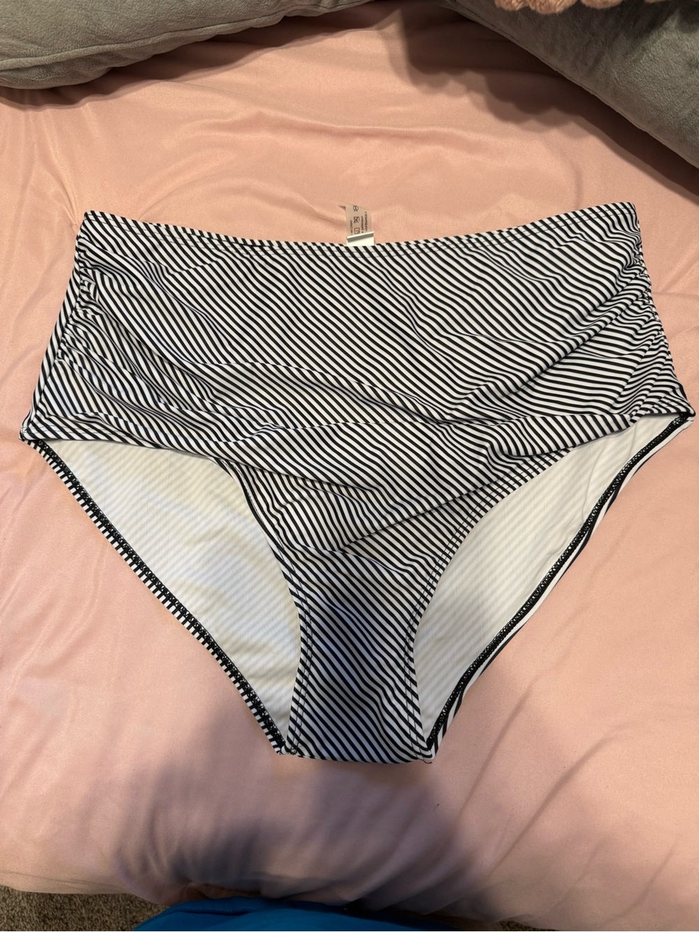 High-Waist Black & White Striped Bikini Bottoms